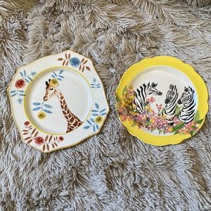 SET OF 2 ANTHROPOLOGIE SALAD PLATES GIRAFFE ZEBRAS EUC